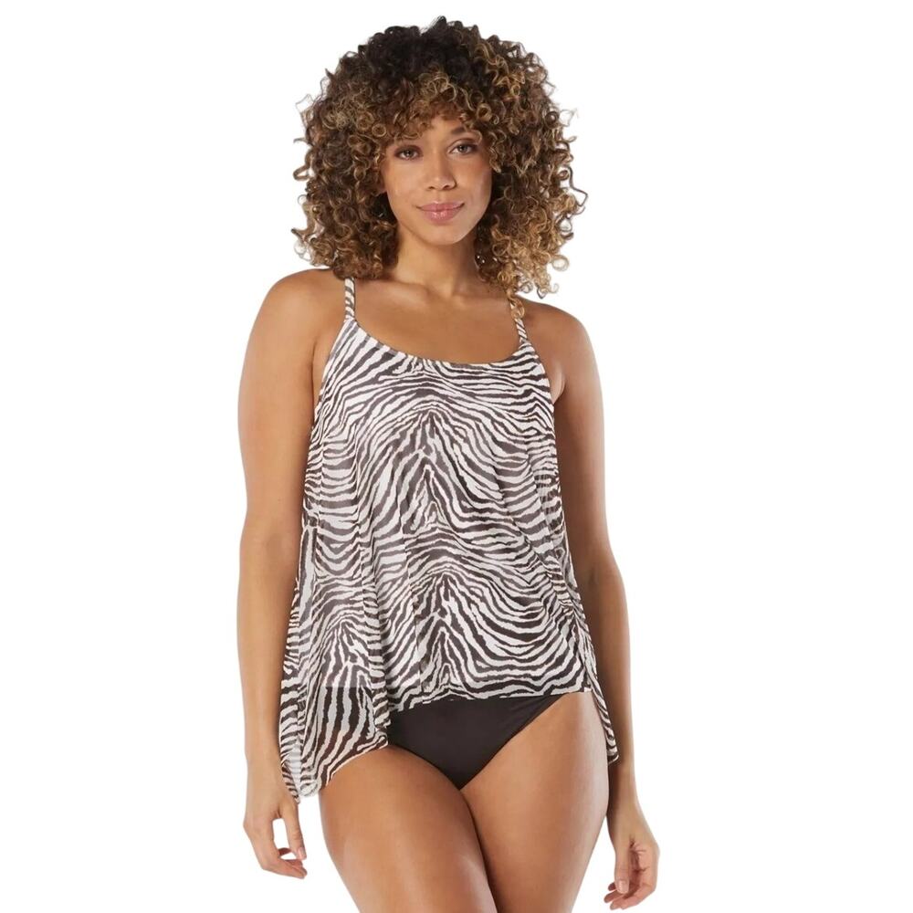 Coco Reef Mesh Layer Underwire Tankini Top Brown White - Picture 1 of 6